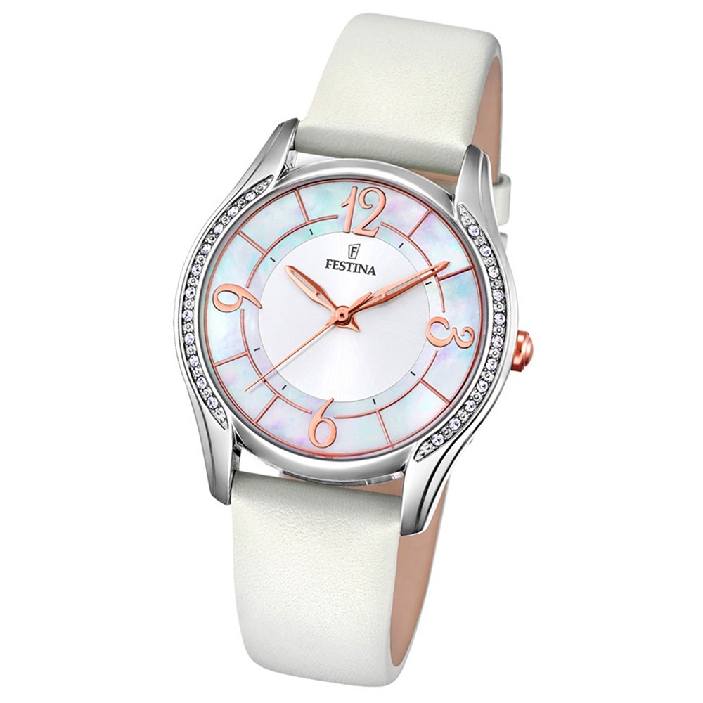 FESTINA Damen-Armbanduhr Mademoiselle F16944/A Quarz Leder/Textil weiß UF16944/A