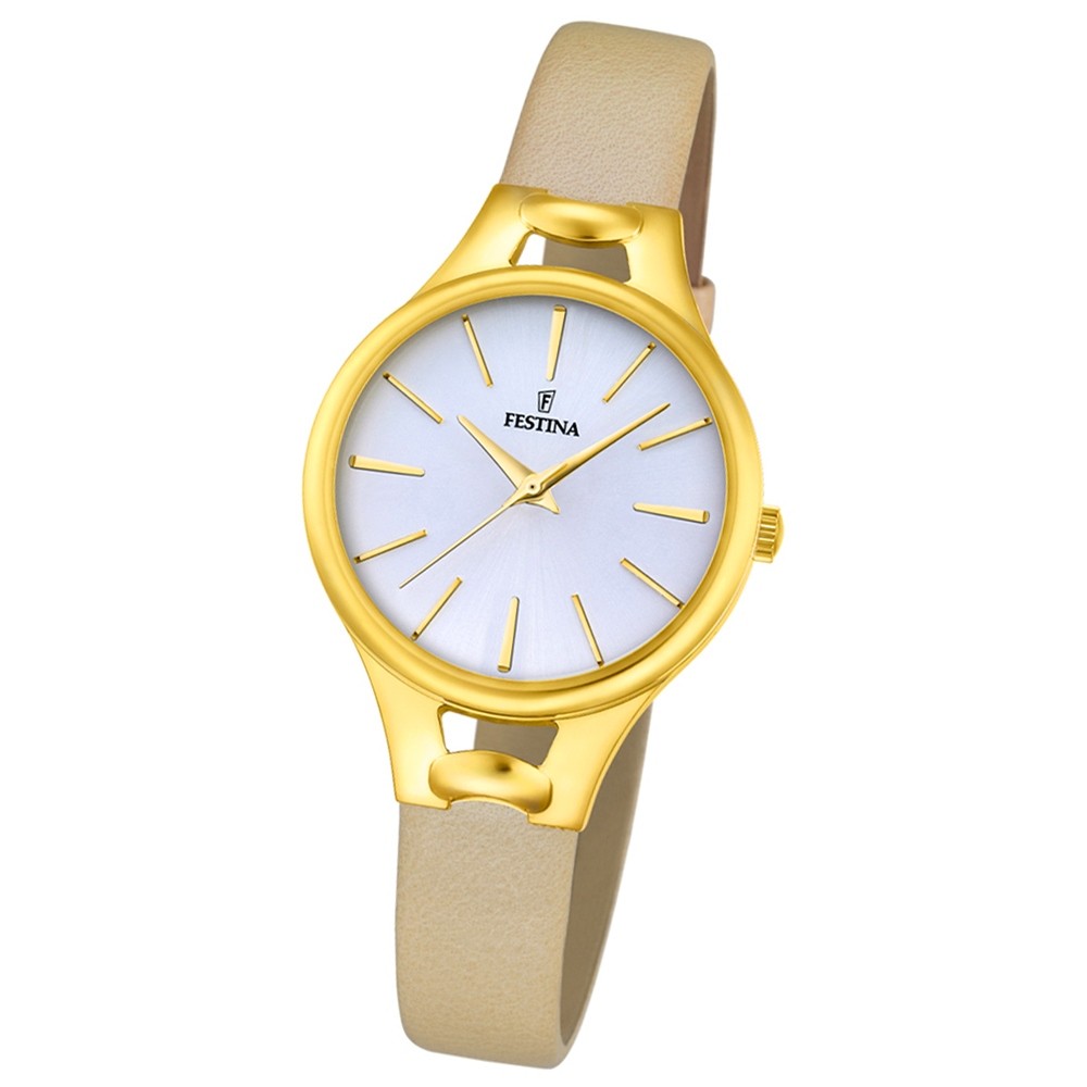 Festina Damen-Armbanduhr Mademoiselle analog Quarz Leder beige UF16955/1