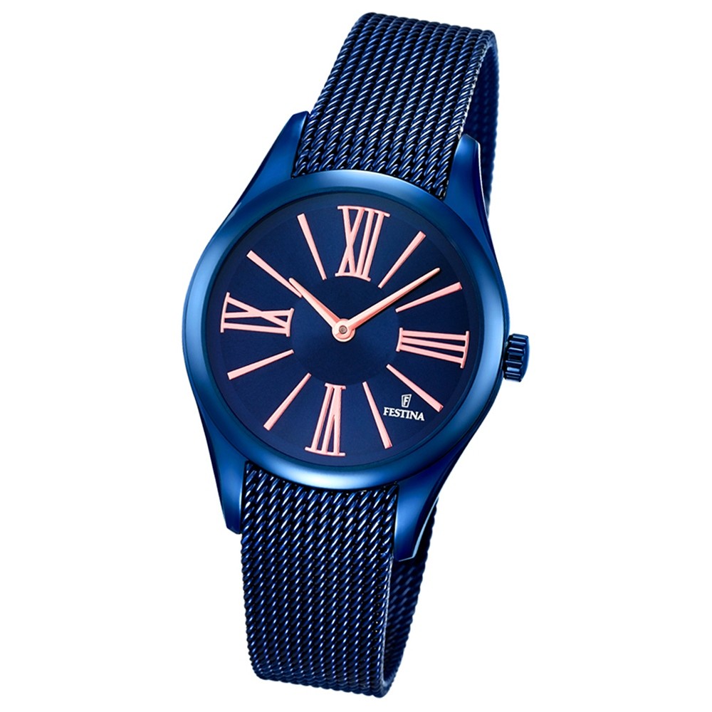 Festina Damen-Armbanduhr Boyfriend analog Quarz Edelstahl blau UF16963/1