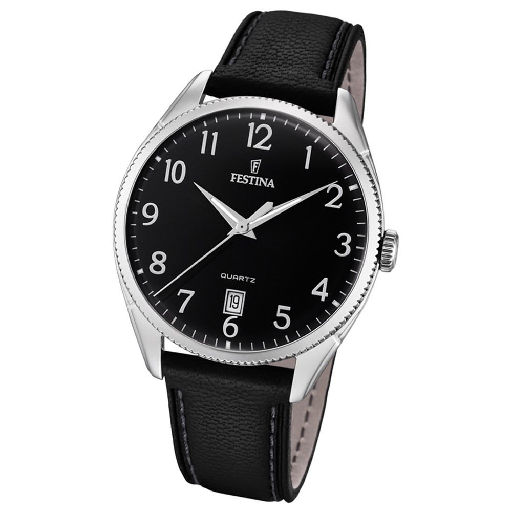 FESTINA Herren-Uhr Lederband klassisch F16977/2 Quarz Leder schwarz UF16977/2