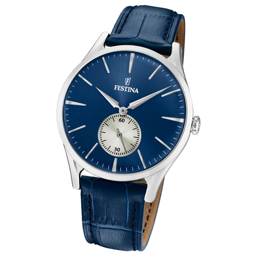 FESTINA Herren-Uhr Lederband klassisch F16979/3 Quarz Leder blau UF16979/3