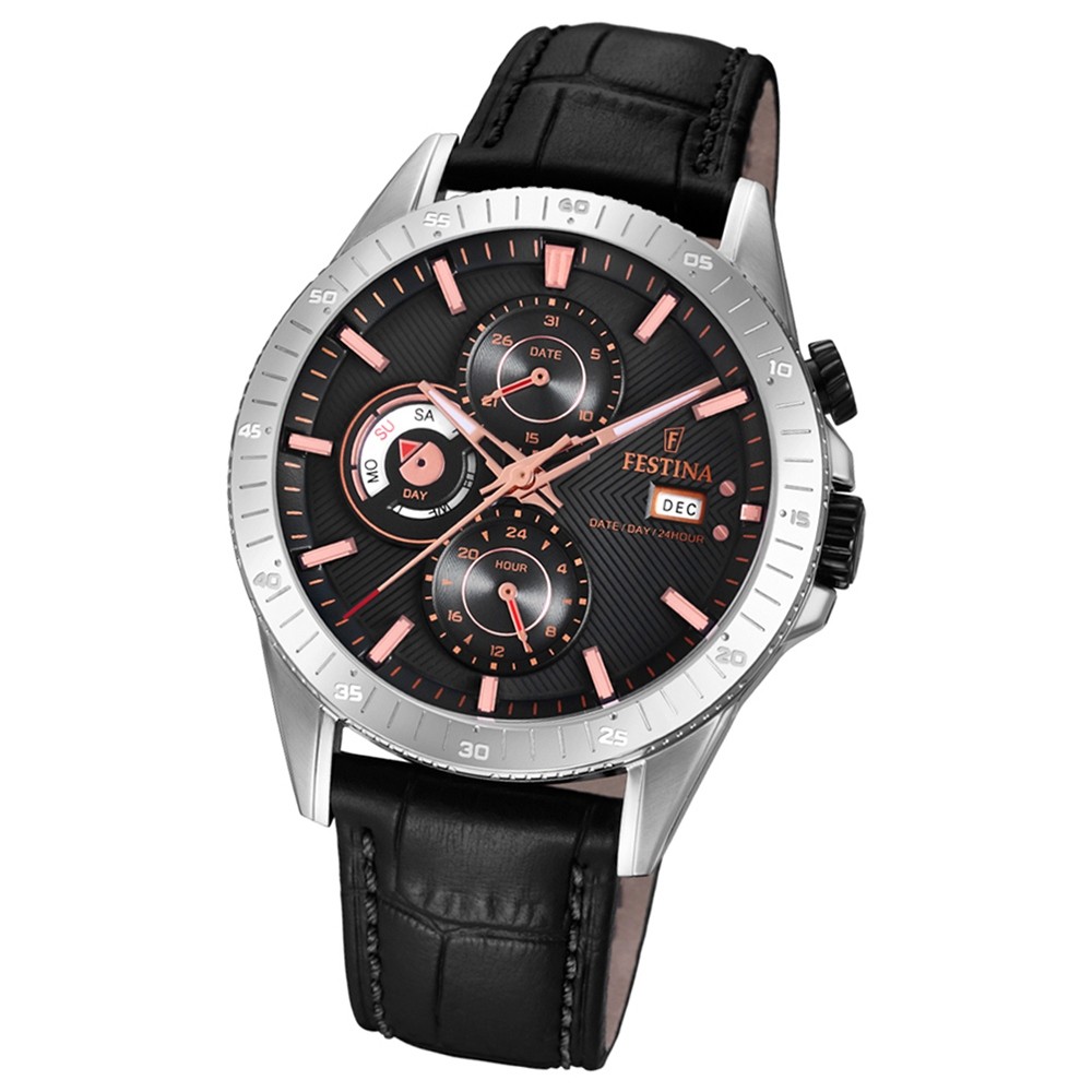 FESTINA Herren-Armbanduhr Multifunktion F16990/3 Quarz Leder schwarz UF16990/3