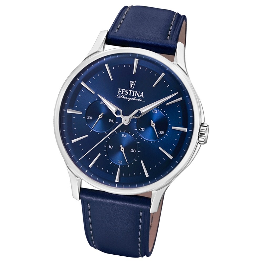 FESTINA Herren-Armbanduhr Multifunktion F16991/3 Quarz Leder blau UF16991/3