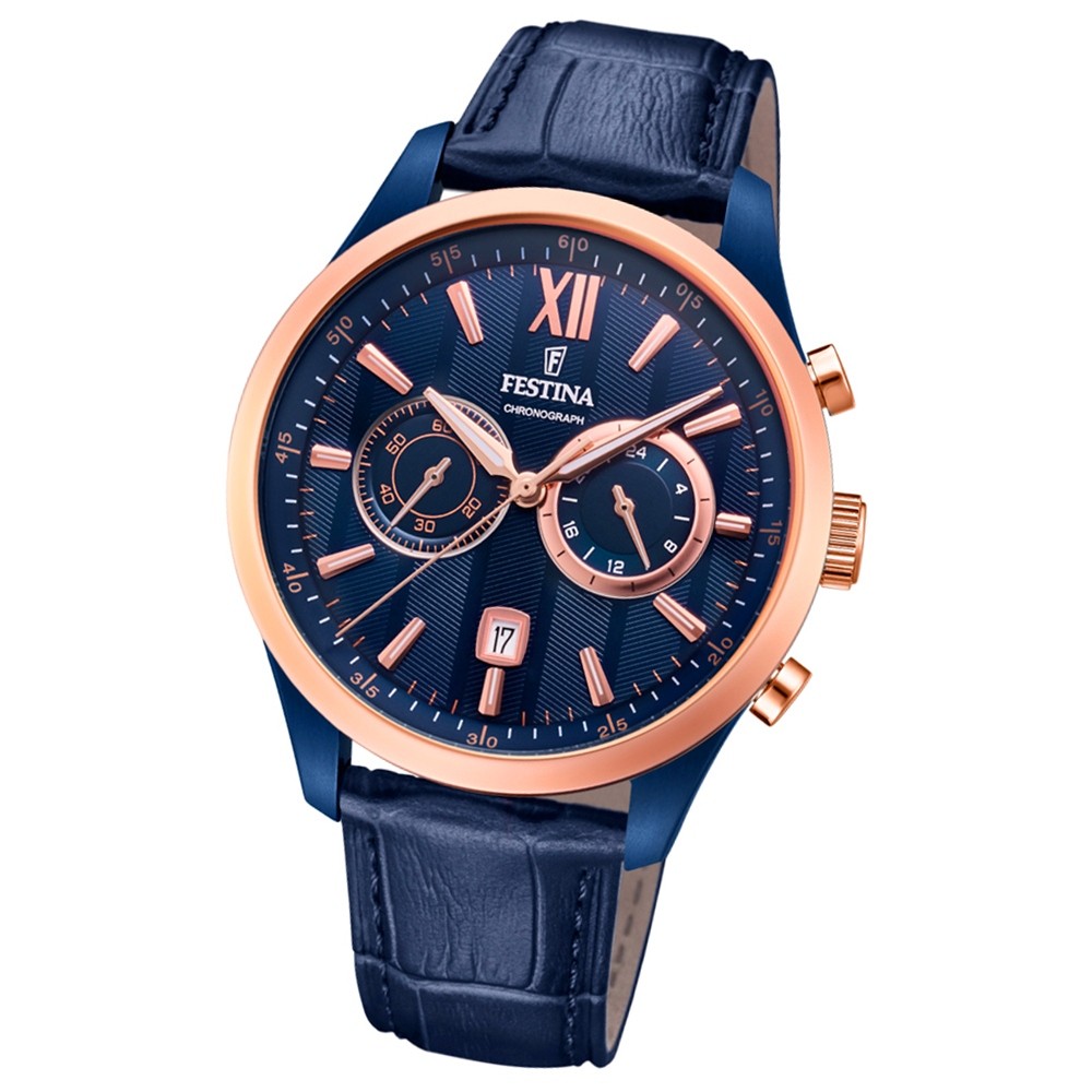 FESTINA Herren-Armbanduhr Chronograph F16998/1 Quarz Leder blau UF16998/1