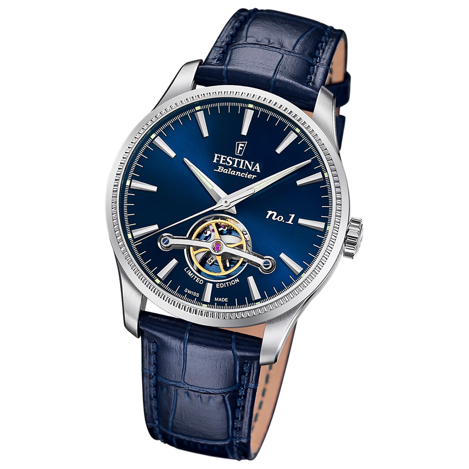 Festina Herrenuhr Swiss Made Armbanduhr Leder Blau UF1902/6