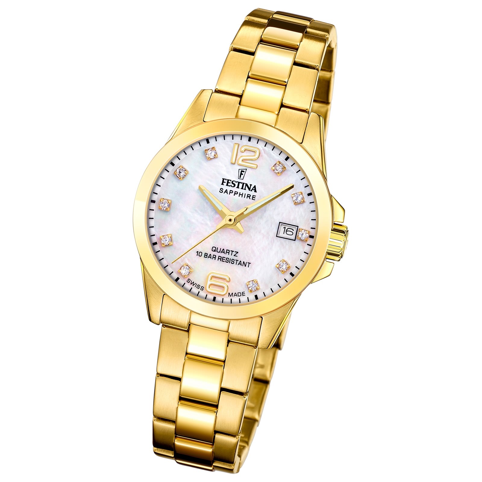 Festina Damenuhr Swiss Made Armbanduhr Edelstahl gold UF20050/1