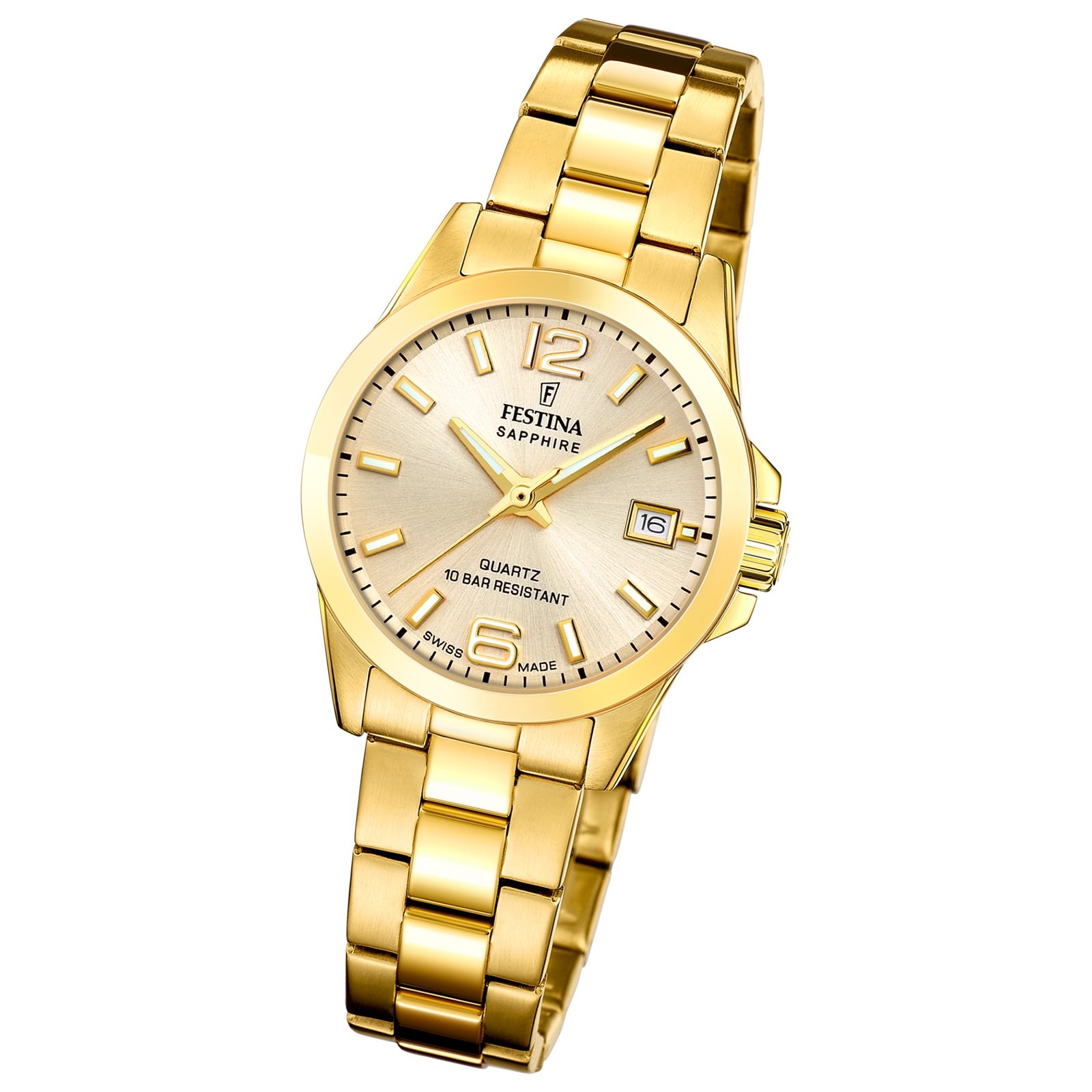 Festina Damenuhr Swiss Made Armbanduhr Edelstahl gold UF20050/2