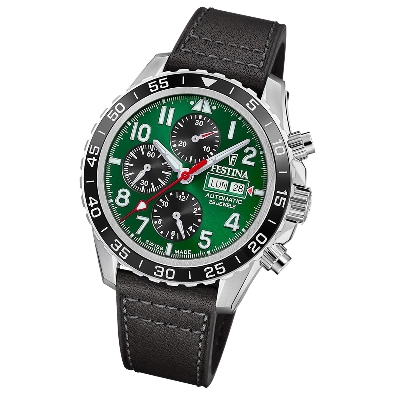 Festina Herrenuhr Swiss Made Armbanduhr Leder schwarz UF20056/2