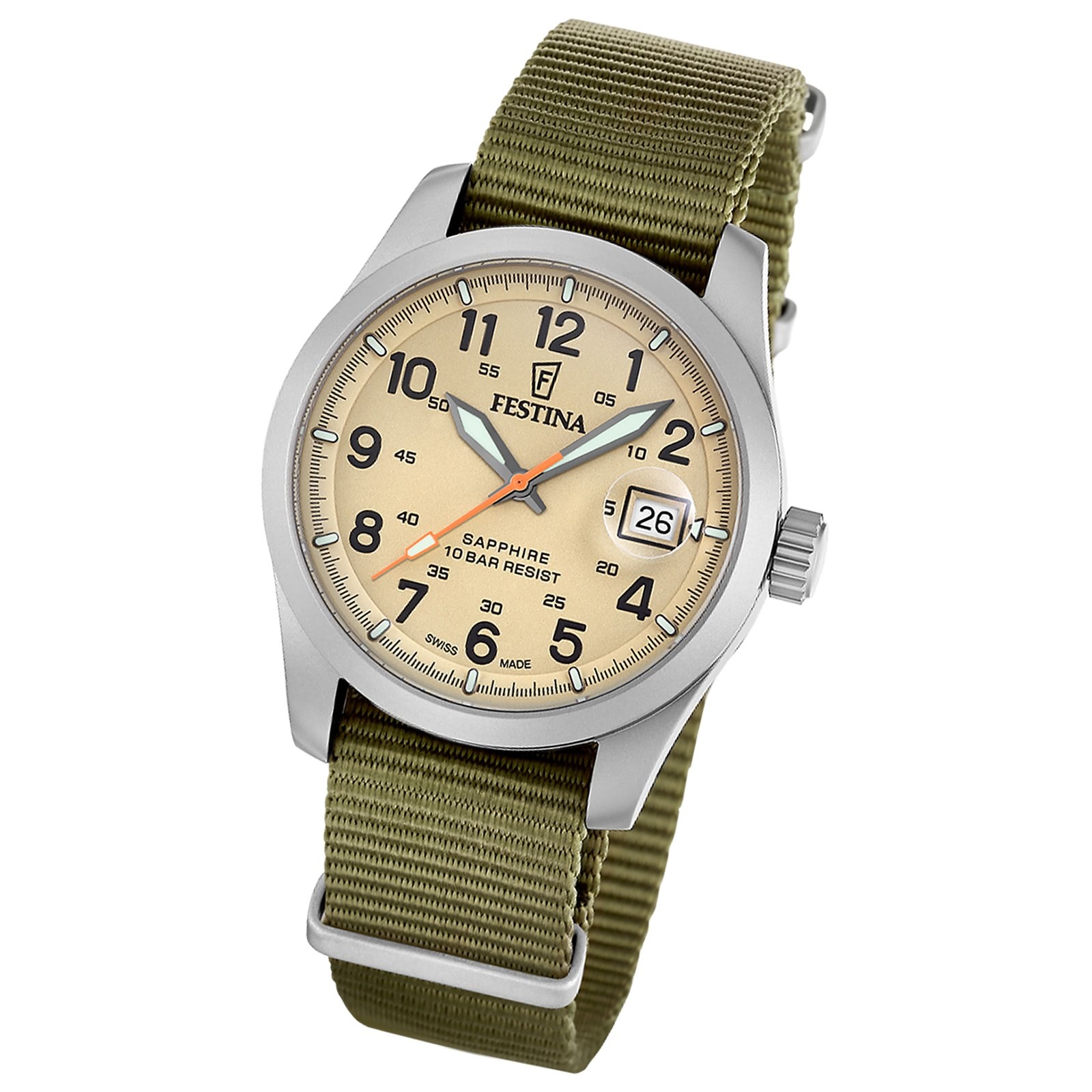 Festina Herrenuhr Swiss Made Armbanduhr Textil grün UF20082/1