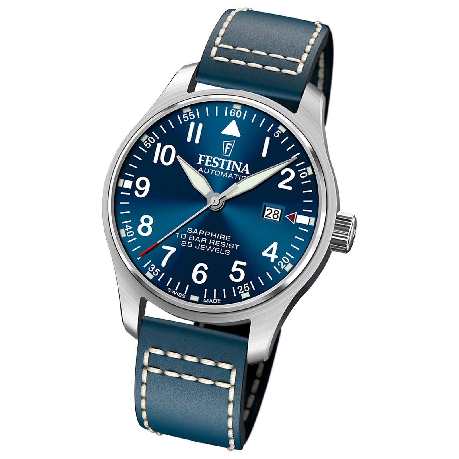 Festina Herrenuhr Leder blau Festina Swiss Made Armbanduhr UF20151/3