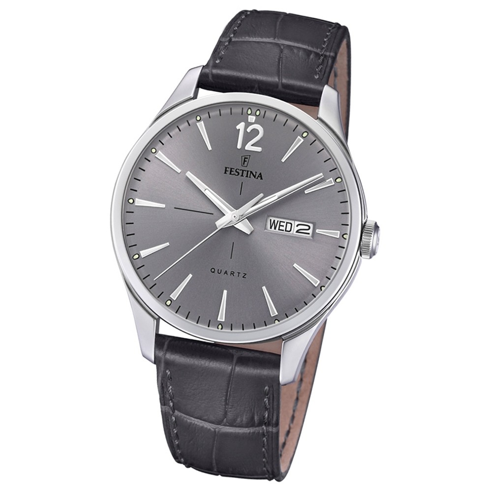 Festina Herren Armband-Uhr Retro F20205/2 Quarz Leder schwarz UF20205/2