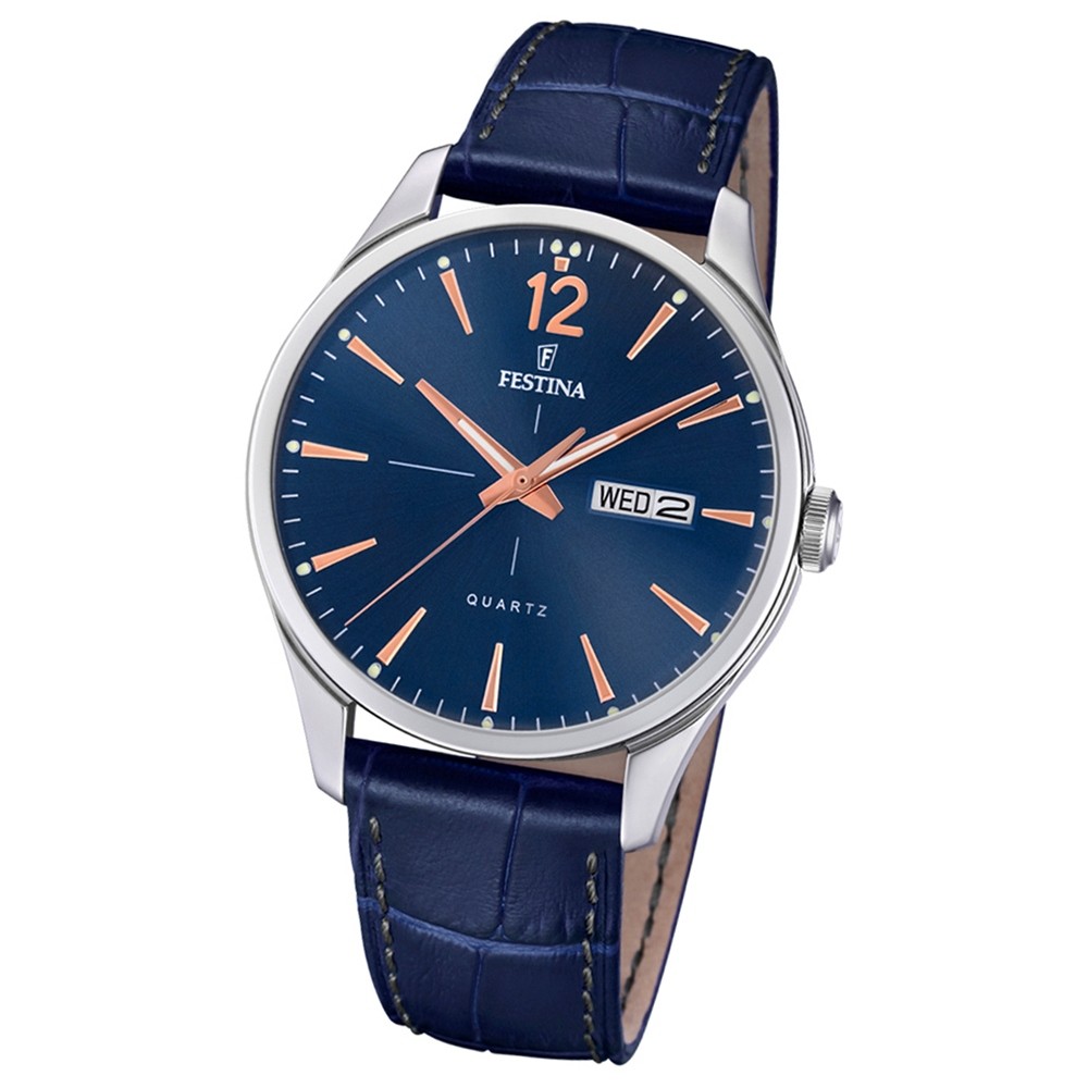 Festina Herren Armband-Uhr Retro F20205/3 Quarz Leder blau UF20205/3