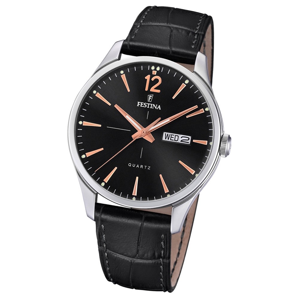 Festina Herren Armband-Uhr Retro F20205/4 Quarz Leder schwarz UF20205/4