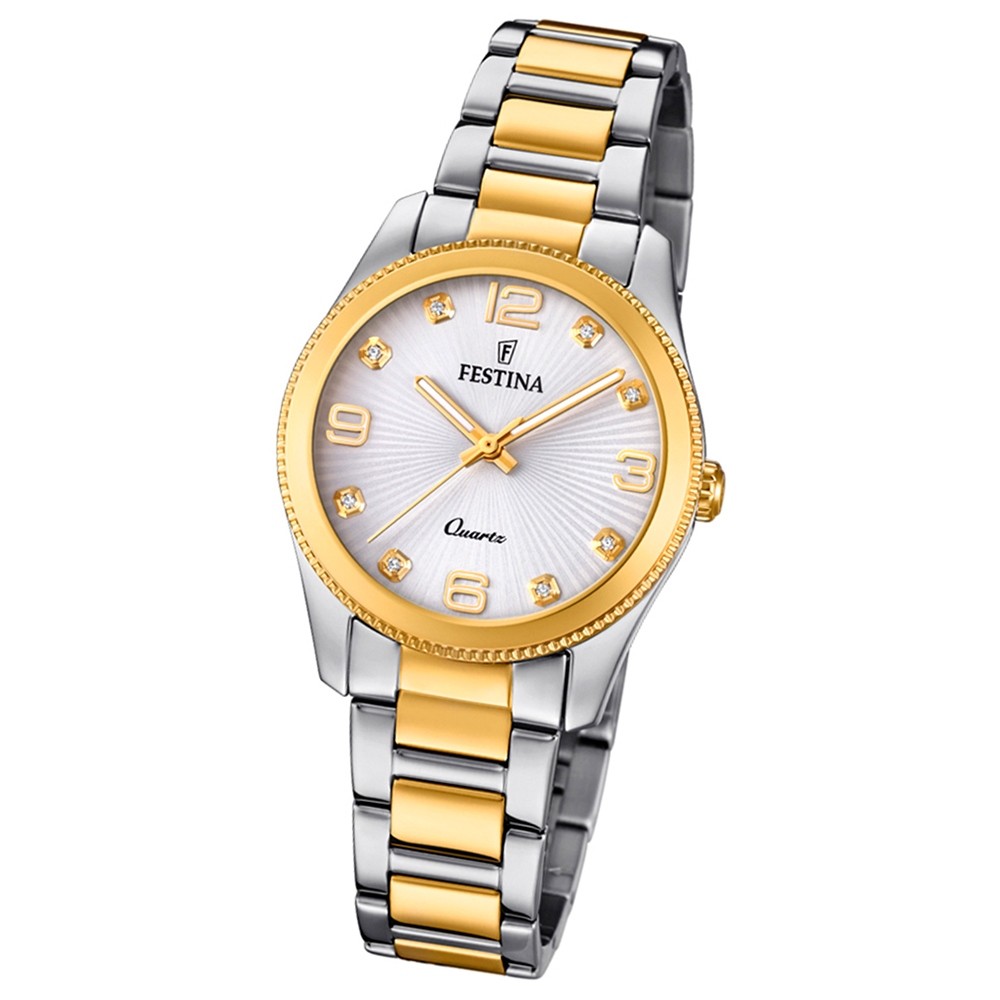 Festina Damen Armband-Uhr F20209/1 Quarz Edelstahl silber gold UF20209/1