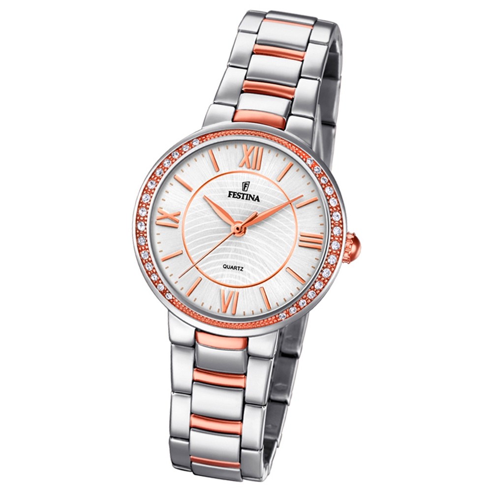 Festina Damen Armband-Uhr F20221/1 Quarz Edelstahl silber roségold UF20221/1