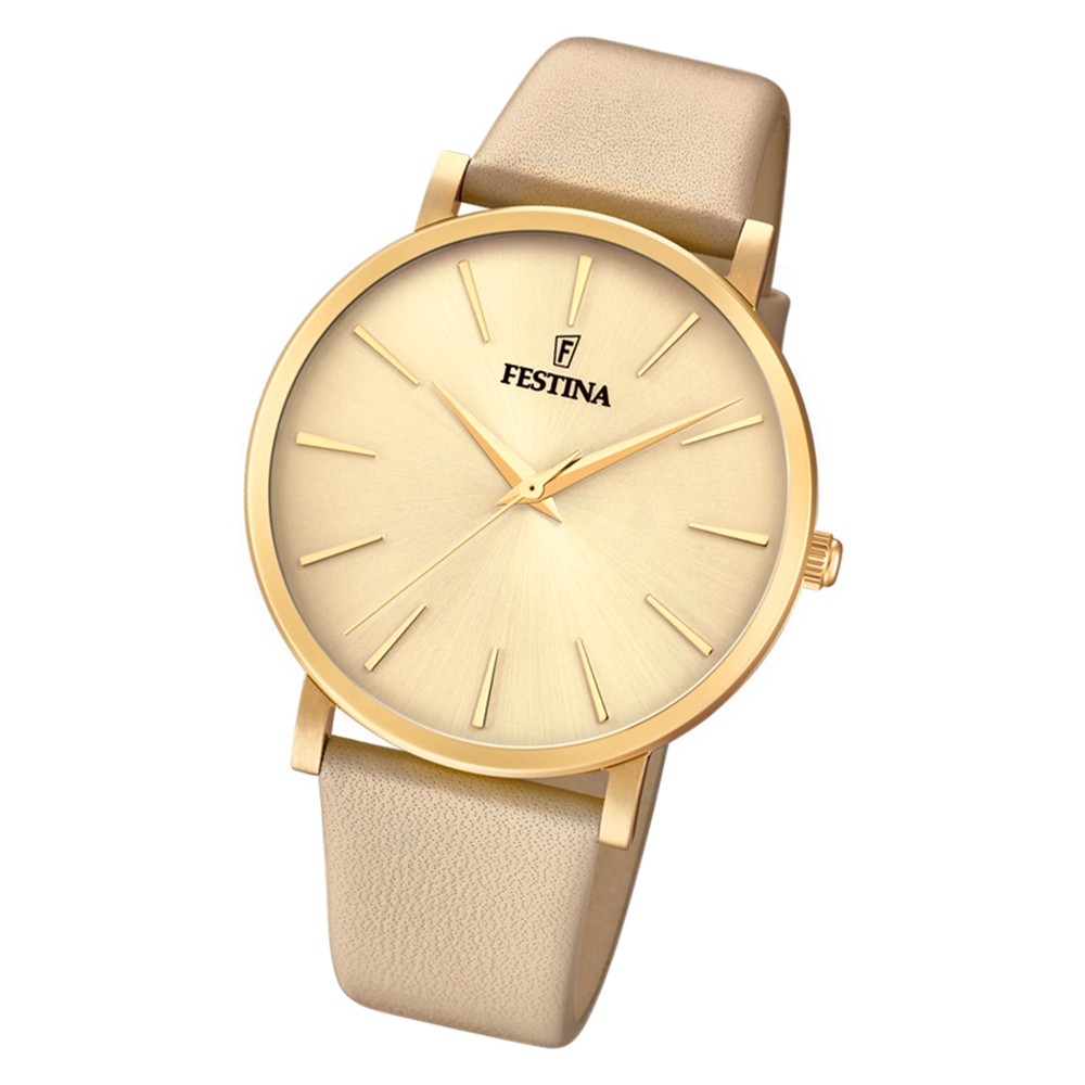 Festina Damen Armbanduhr Boyfriend F20372/2 Quarz Leder beige UF20372/2