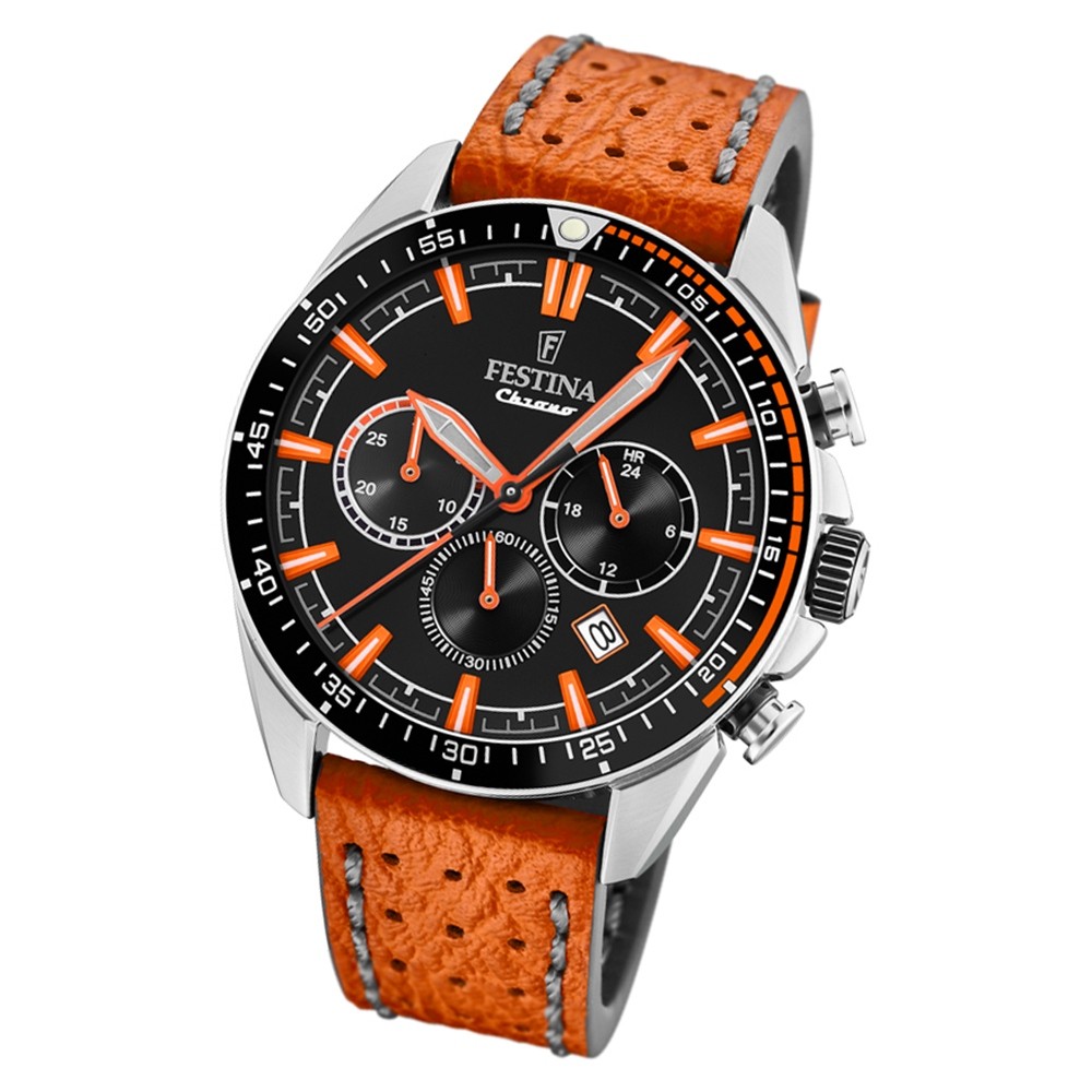 Festina Herren Armbanduhr The Originals F20377/4 Quarz Leder orange UF20377/4