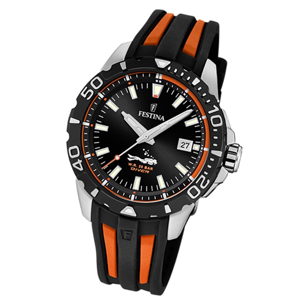 Festina Herren Armbanduhr The Originals F20462/3 Quarz schwarz orange UF20462/3