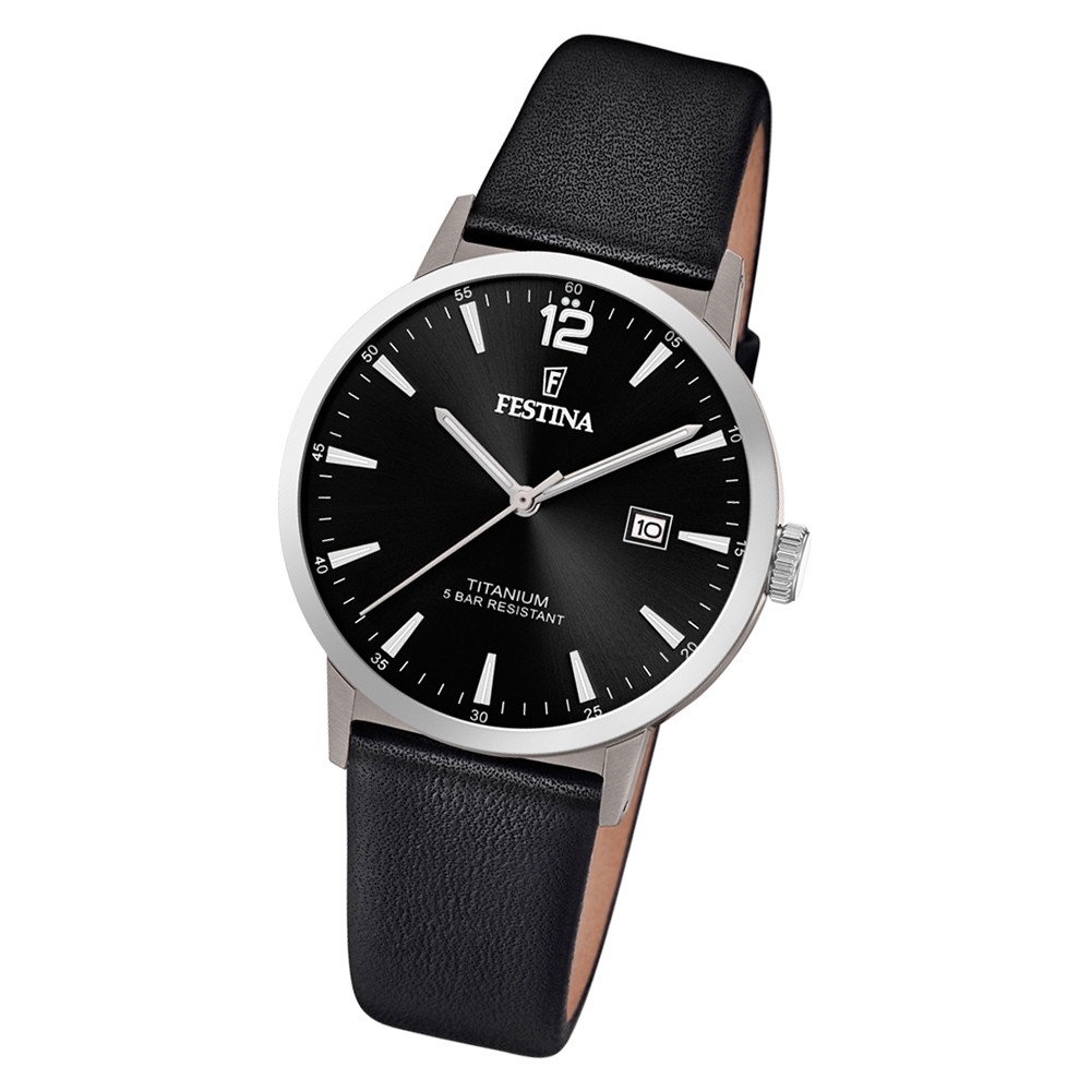Festina Herren Armbanduhr Klassik F20471/3 Quarz Leder schwarz UF20471/3