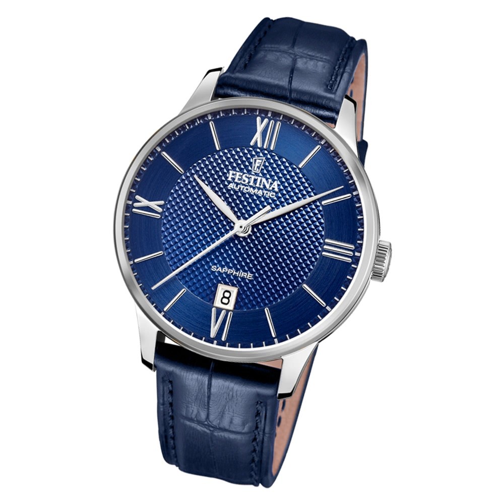 Festina Herren Armbanduhr Elegant F20484/3 Automatik Leder blau UF20484/3