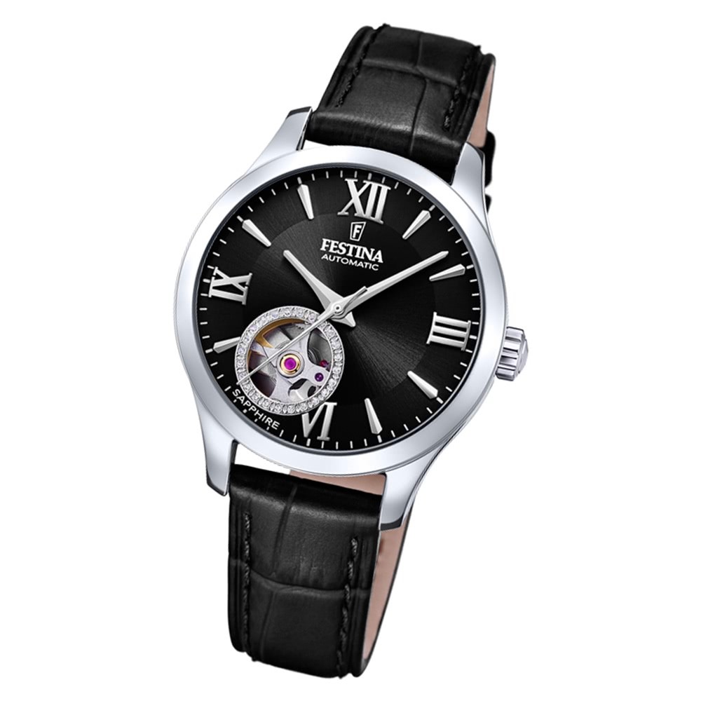 Festina Damen Armbanduhr Elegant F20490/3 Automatik Leder schwarz UF20490/3