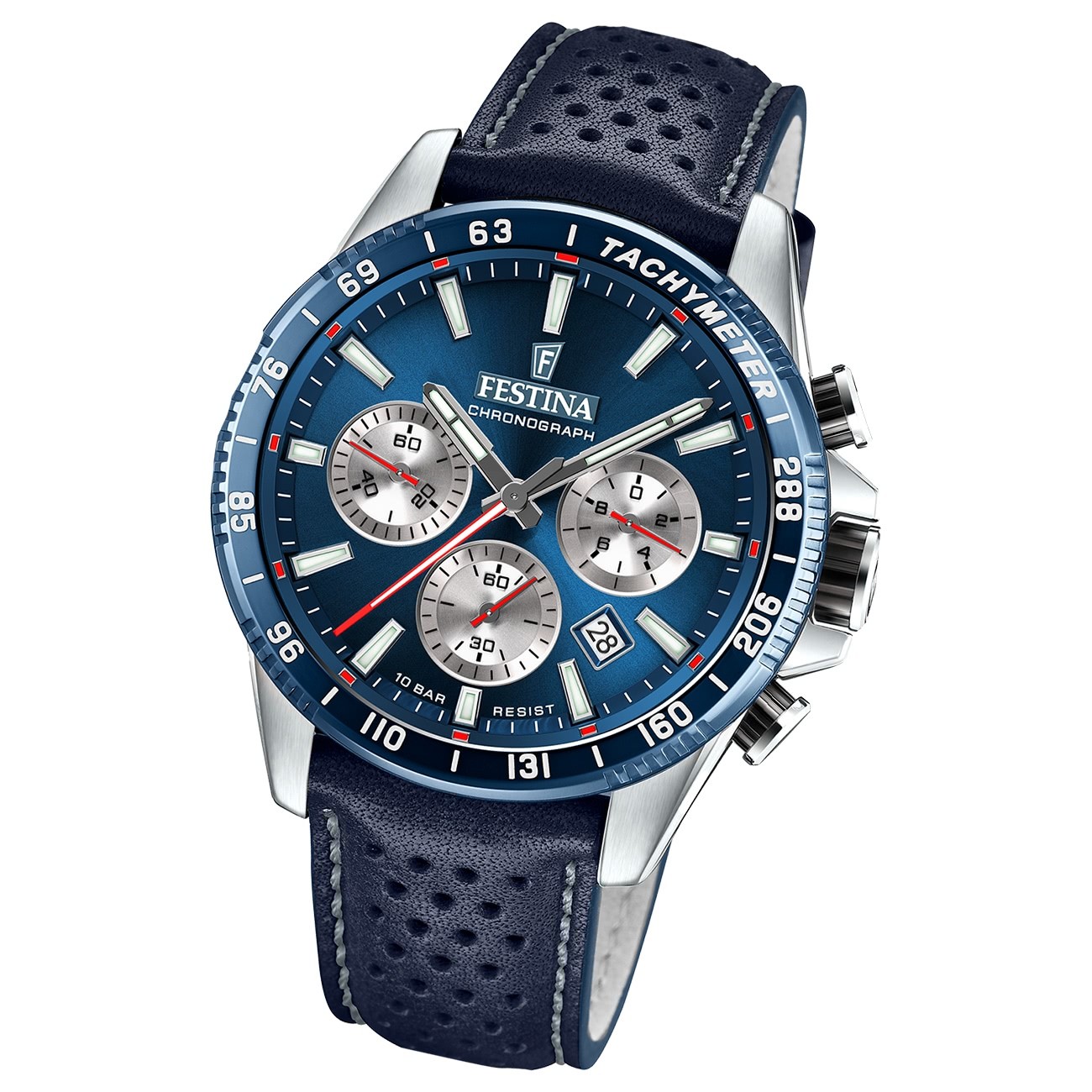 Festina Herrenuhr Timeless Chronograph Armbanduhr Leder dunkelblau UF20561/2