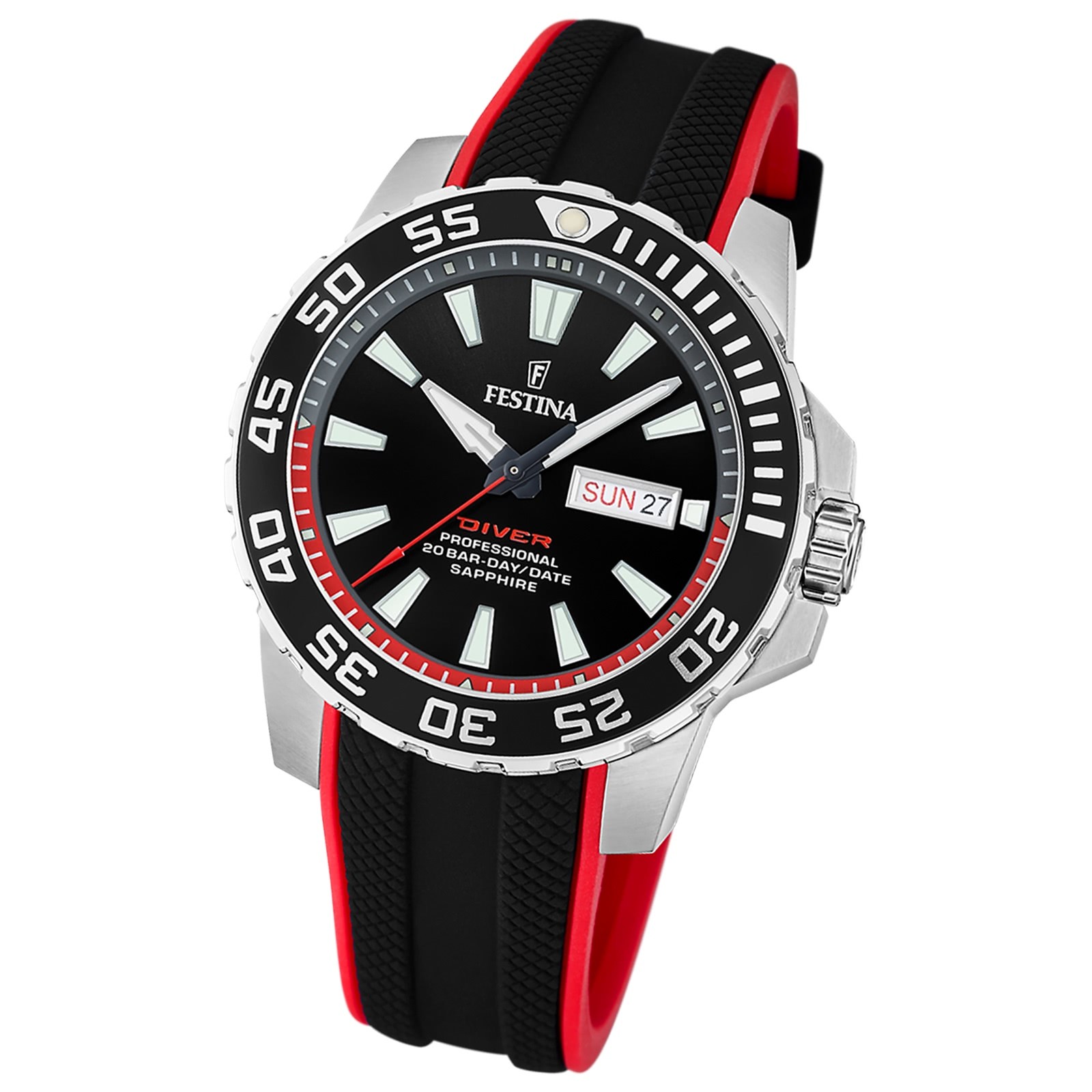 Festina Herrenuhr Kautschuk schwarz rot The Originals Armbanduhr UF20662/3