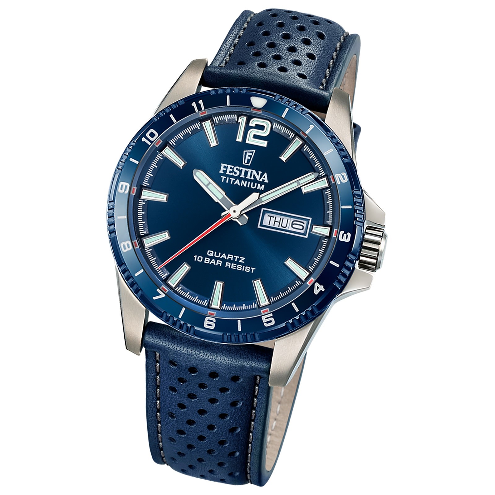 Festina Herrenuhr Titanium Armbanduhr Leder blau UF20699/2