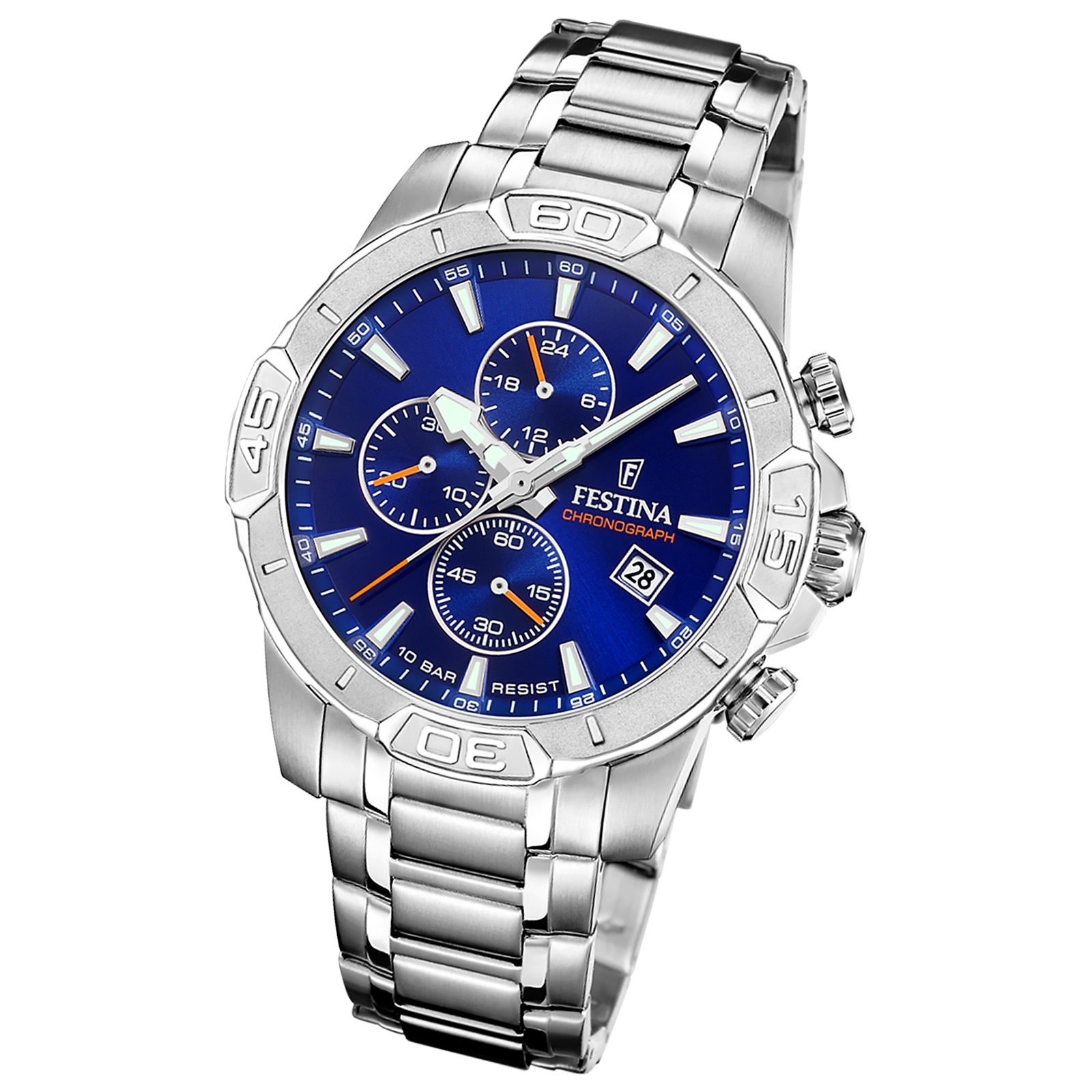 Festina Herrenuhr Timeless Chronograph Armbanduhr Edelstahl silber UF20704/2