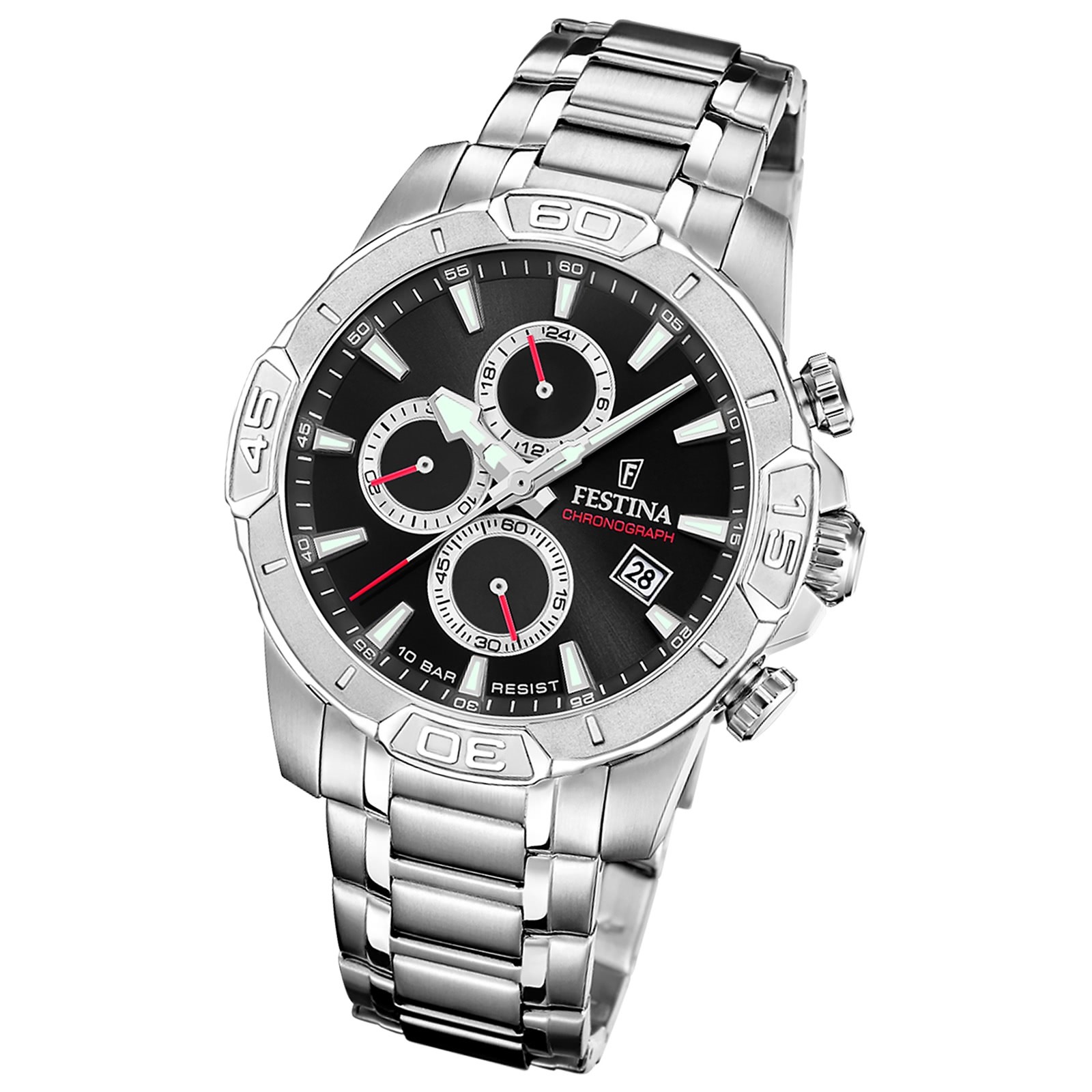 Festina Herrenuhr Timeless Chronograph Armbanduhr Edelstahl silber UF20704/6