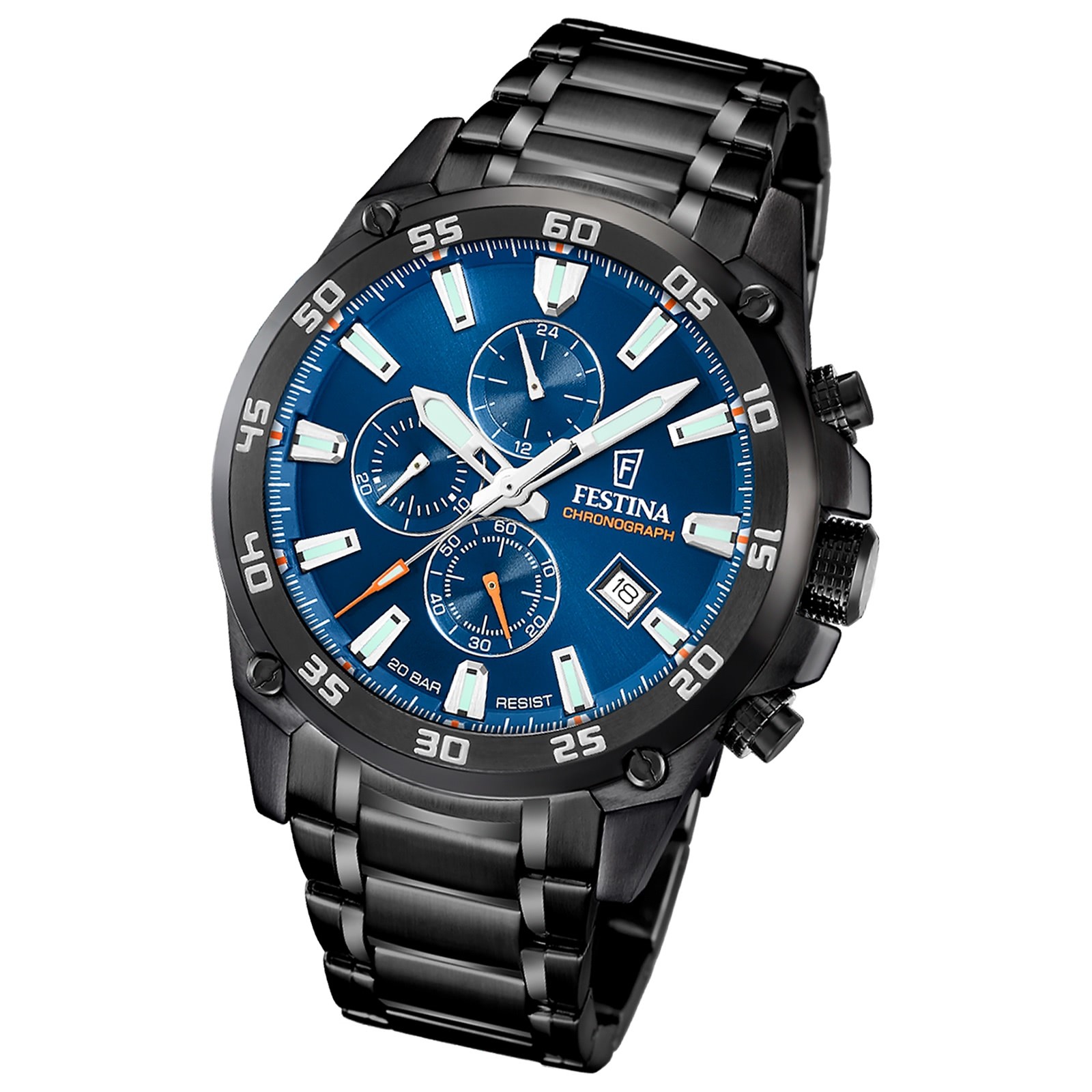 Festina Herrenuhr Timeless Chronograph Armbanduhr Edelstahl schwarz UF20735/1
