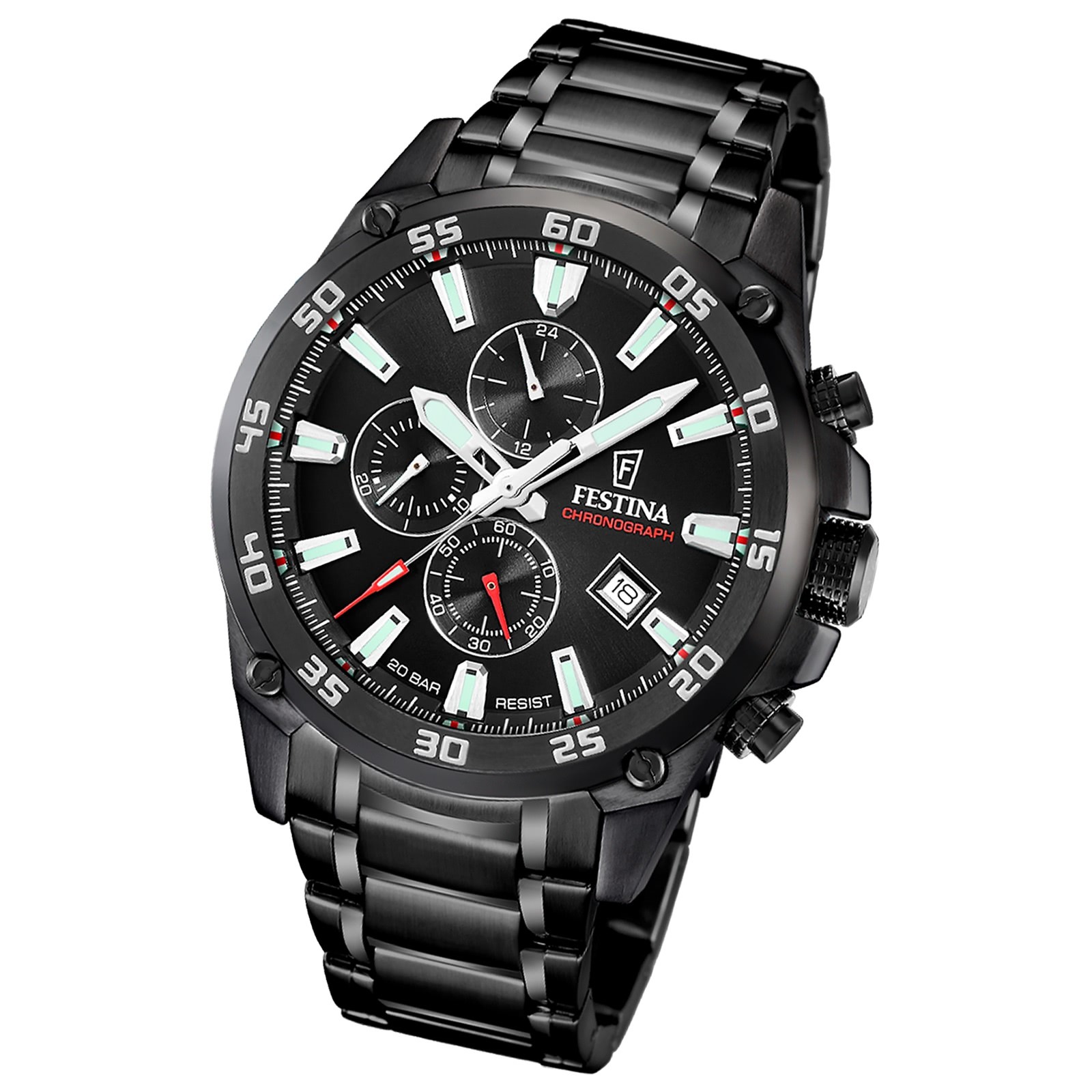 Festina Herrenuhr Timeless Chronograph Armbanduhr Edelstahl schwarz UF20735/3