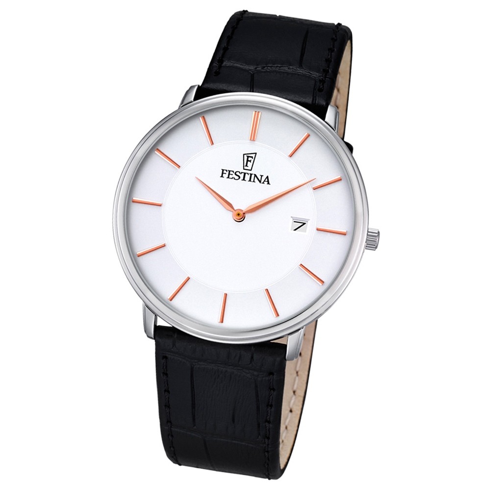 Festina Herren-Armbanduhr Elegant analog Quarz Leder schwarz UF6839/3