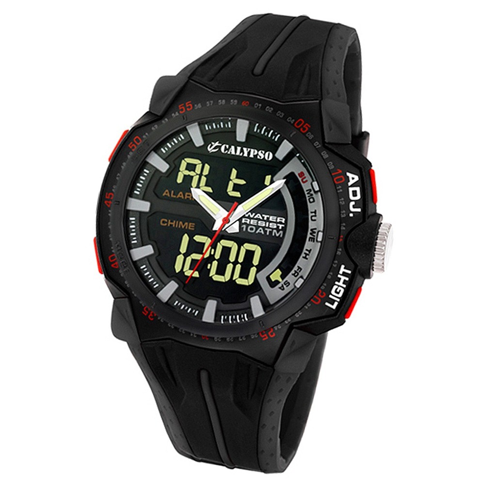 CALYPSO Herren-Armbanduhr Sport Chronograph Quarz-Uhr PU schwarz UK5539/2