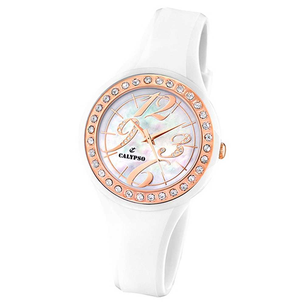 CALYPSO Damen-Armbanduhr Fashion analog Quarz-Uhr PU weiß UK5567/2