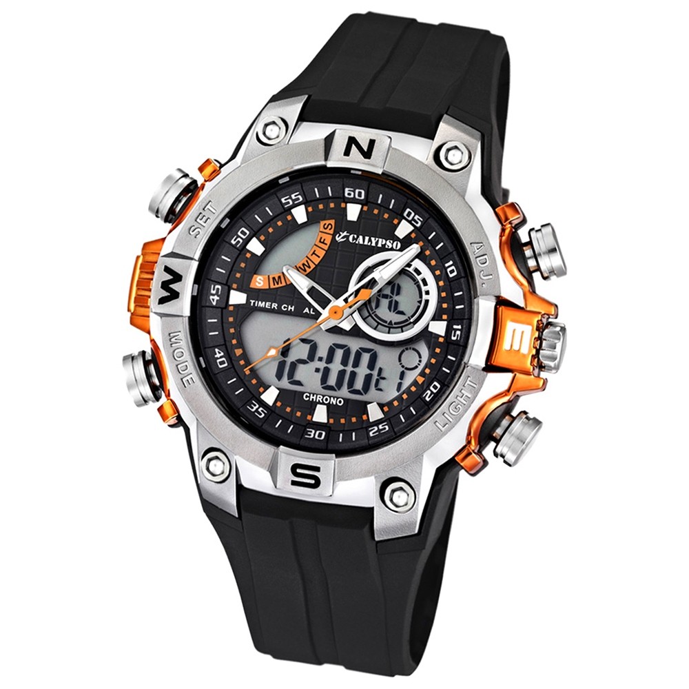 Calypso Herrenfunktionsuhr schwarz/orange Uhren Kollektion UK5586/4