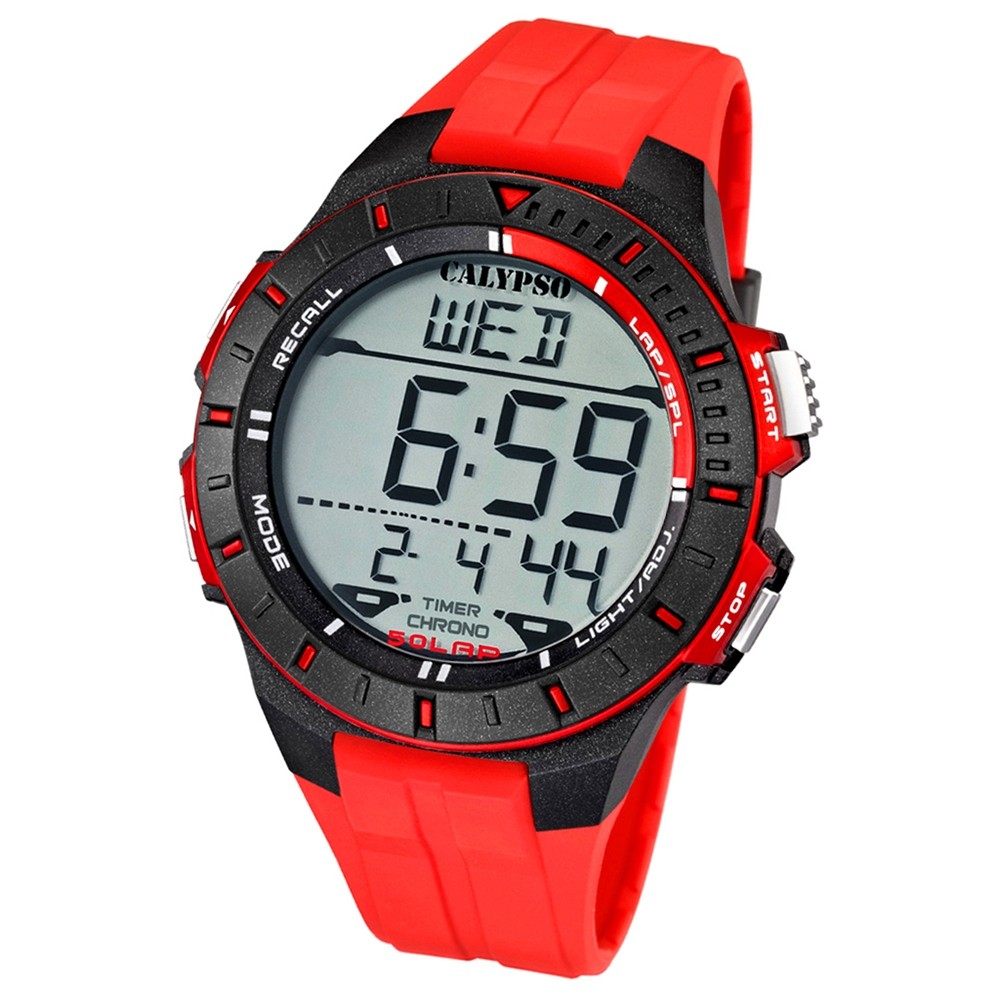 CALYPSO Herren-Armbanduhr Sport Chronograph Quarz-Uhr PU rot UK5607/5
