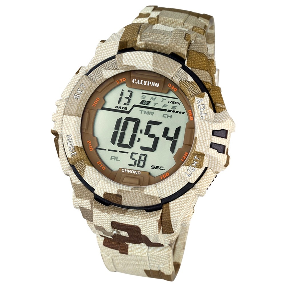 CALYPSO Herren-Armbanduhr Sport Funktinsuhr Quarz-Uhr braun beige UK5681/2