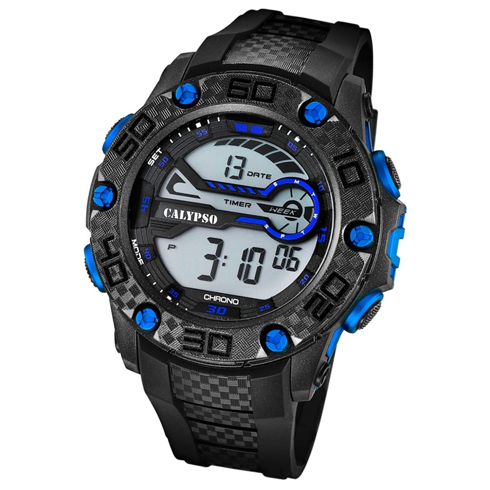 CALYPSO Herren-Armbanduhr Sport Funktinsuhr Quarz-Uhr PU schwarz UK5691/7