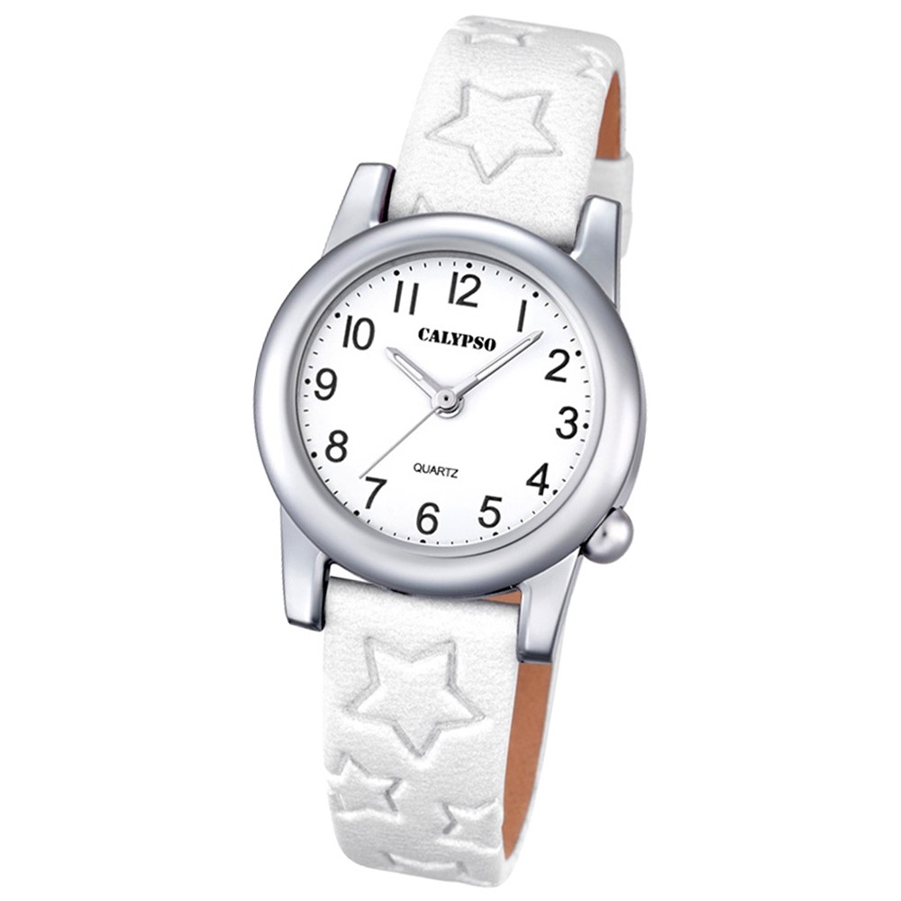 Calypso Kinder-Uhr Sterne Junior Collection analog Quarz Leder weiß UK5708/1