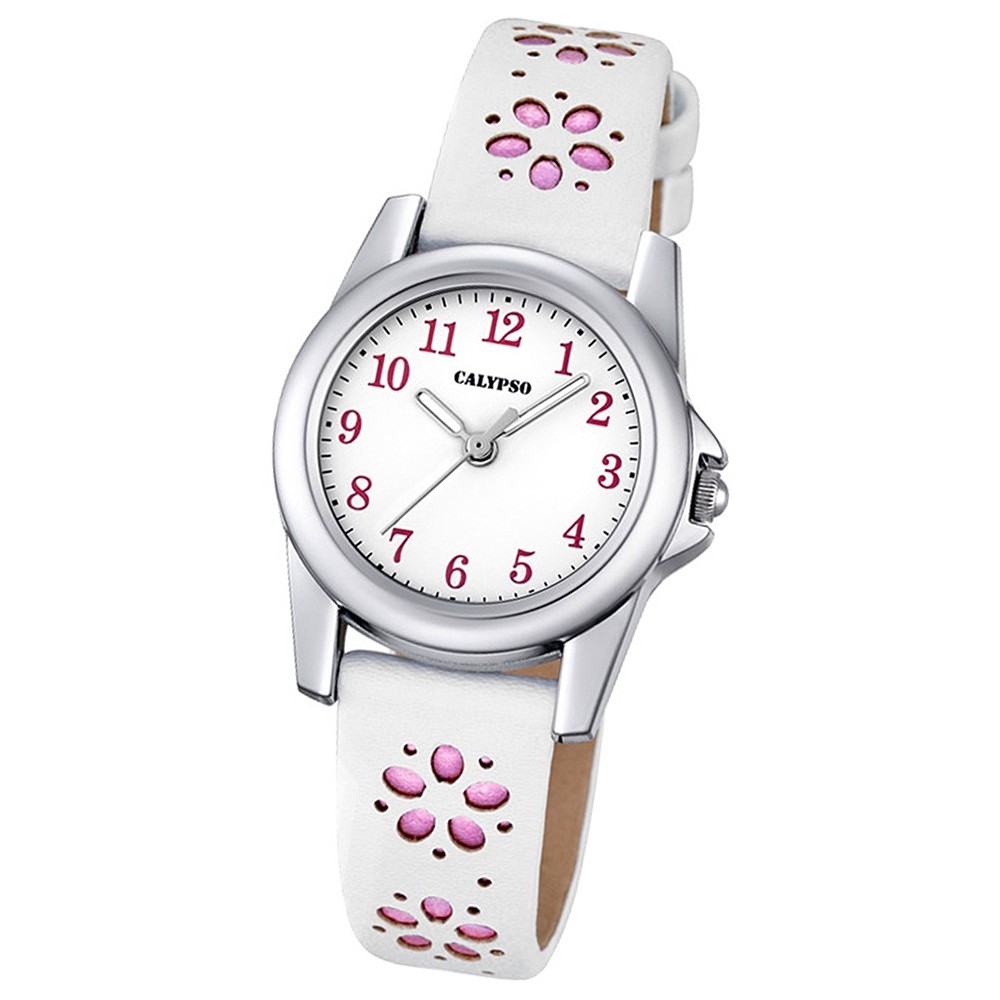 Calypso Kinder-Uhr Blümchen Junior Collection analog Quarz Leder rosa UK5712/2