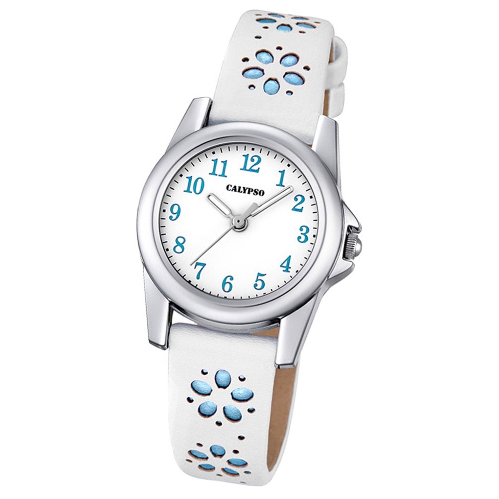 Calypso Kinder-Uhr Blümchen Junior Collection analog Quarz Leder blau UK5712/4