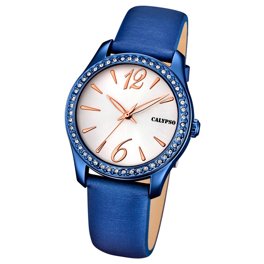Calypso Damen-Armbanduhr Trendy analog Quarz Leder Textil blau UK5717/3