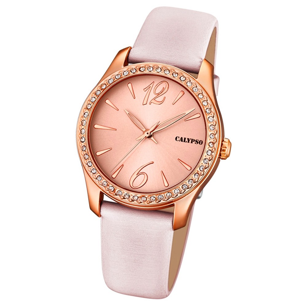 Calypso Damen-Armbanduhr Trendy analog Quarz Leder Textil rosé UK5717/5