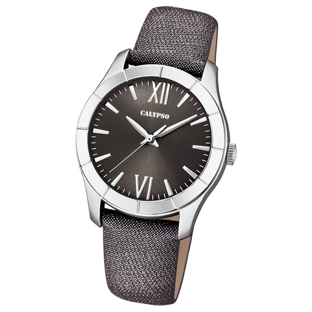 Calypso Damen-Armbanduhr Trendy analog Quarz Leder Textil schwarz UK5718/3