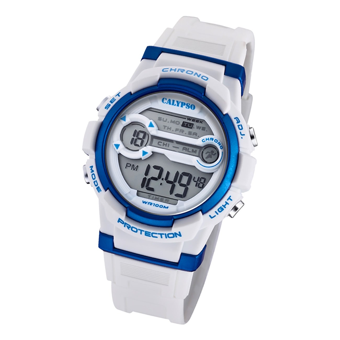 Calypso Jugend Armbanduhr Sport K5808/1 Digital Kunststoff weiß blau UK5808/1