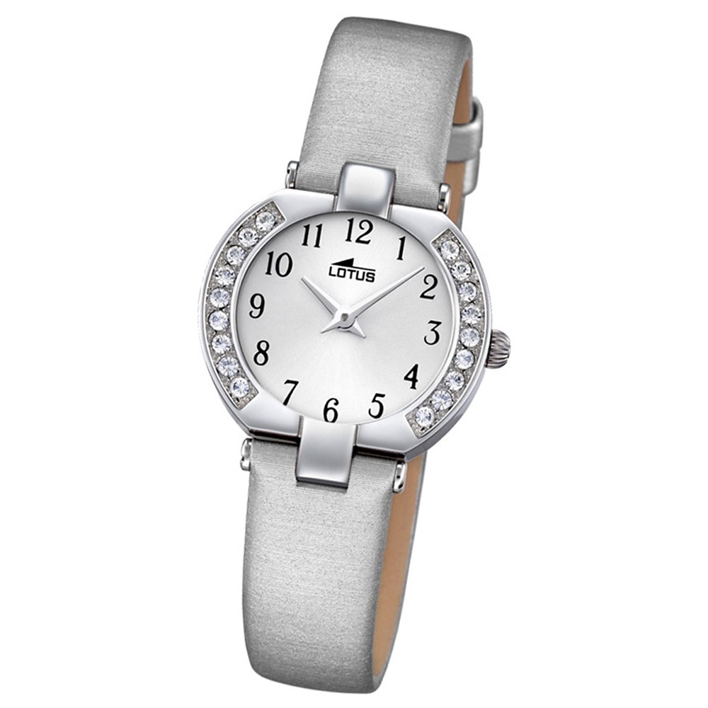 LOTUS Damen-Armbanduhr Junior Analog Quarz-Uhr Textil/Leder silbergrau UL15129/B