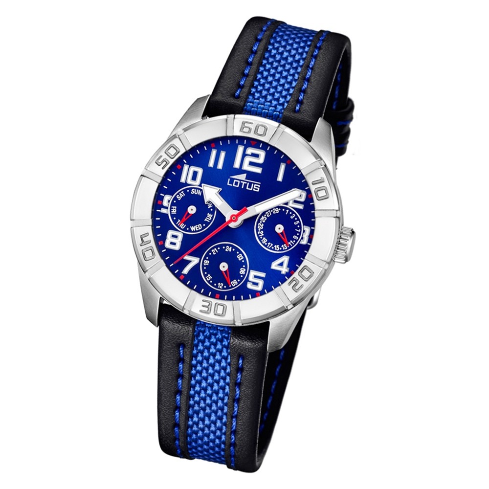LOTUS Herren Damen Armbanduhr Junior 15832/5 Leder schwarz blau UL15832/5
