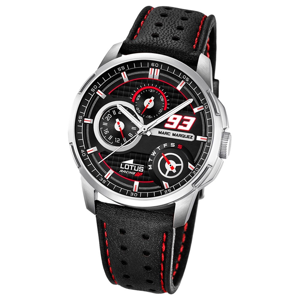 LOTUS Herren-Armbanduhr Marc Marquez Analog Quarz-Uhr Leder schwarz UL18241/4