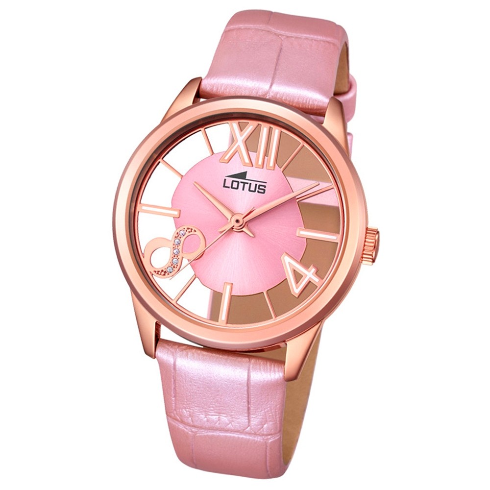 LOTUS Damen-Armbanduhr transparent Trendy Analog Quarz-Uhr Leder rosa UL18306/1